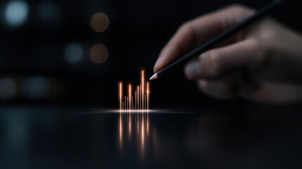 A hand is drawing a series of lines on a black surface