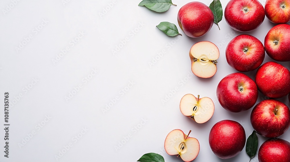 Aufkleber Isolated on white background a crisp arrangement of red gala apples some sliced and arranged neatly with side empty space for text Stockphoto style