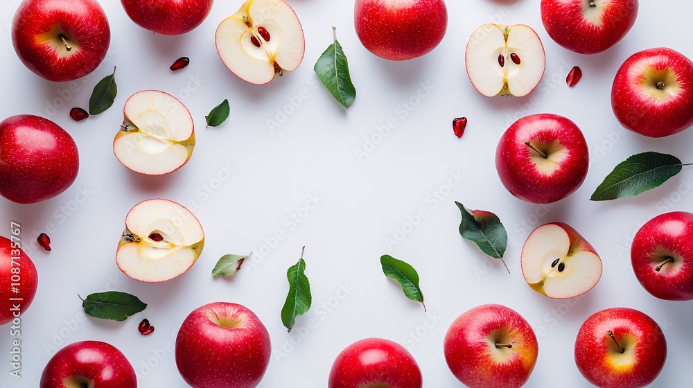 Aufkleber Isolated on white background a crisp arrangement of red gala apples some sliced and arranged neatly with side empty space for text Stockphoto style
