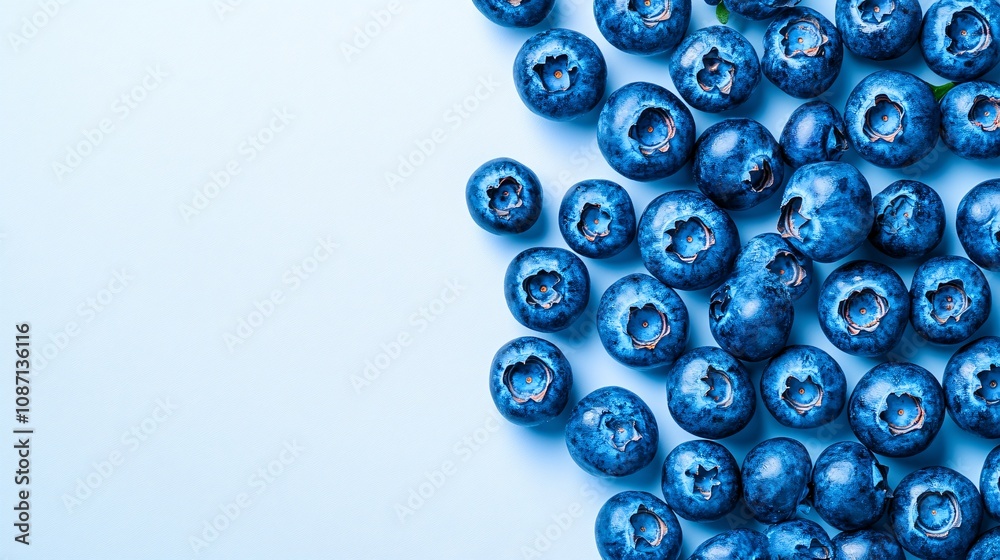 Poster isolated on white background a casual scattering of fresh blueberries in varying sizes spread natura