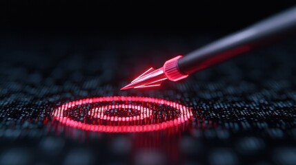 A red arrow is pointing to a red circle on a black background