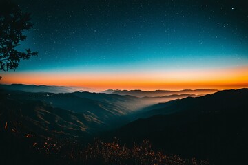 Fototapeta premium Serene Mountain Sunset: A Breathtaking View of Twilight Skies