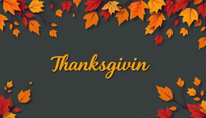 Thanksgiving invitation, with fall-themed design, 3D illustration, copy space for text,
