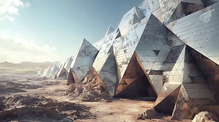 Futuristic Metallic Structure in a Desert Landscape