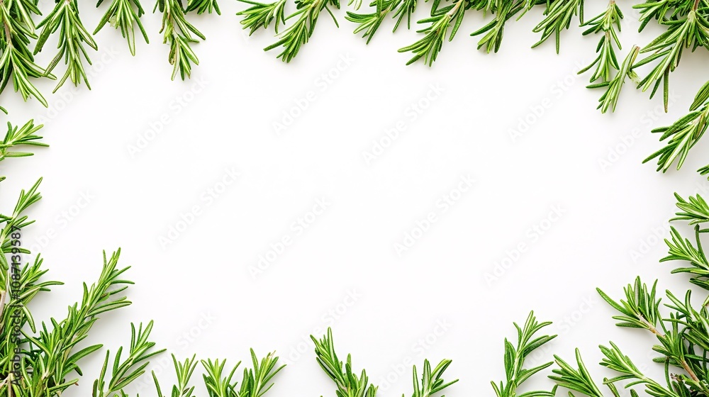 Aufkleber isolated on white background sprigs of fresh rosemary with long needle-like leaves in natural alignm
