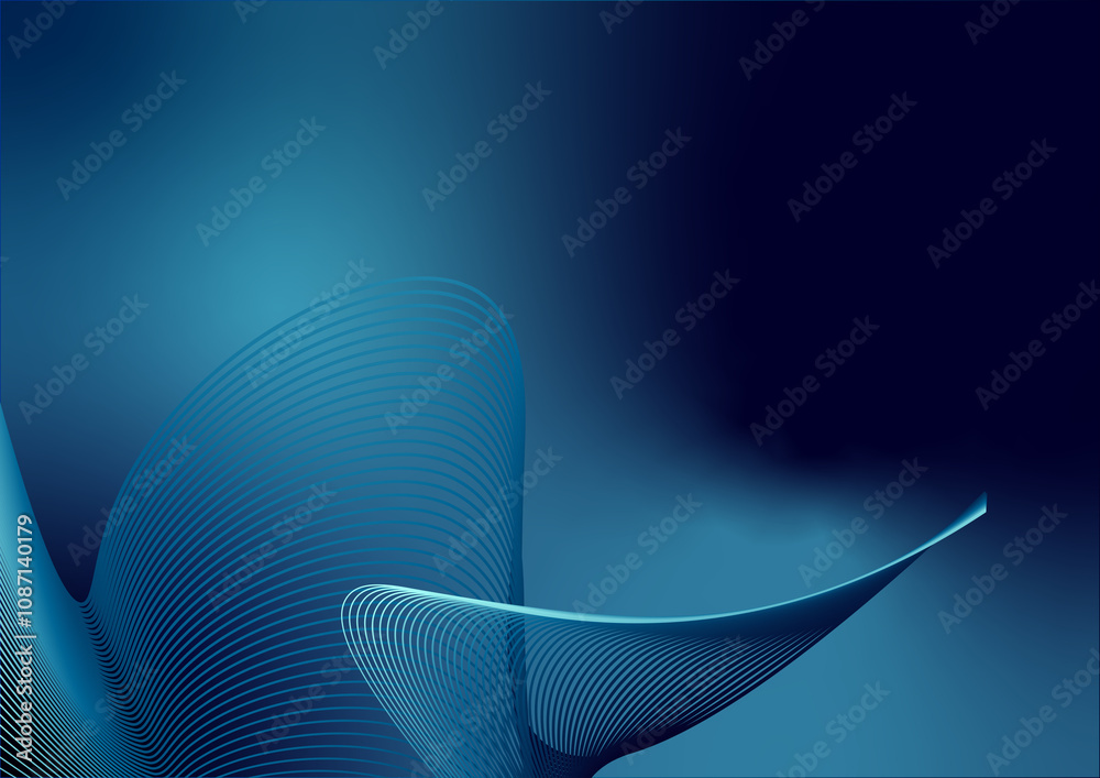 Poster abstract blue gradient background with dynamic curved lines and wave patterns