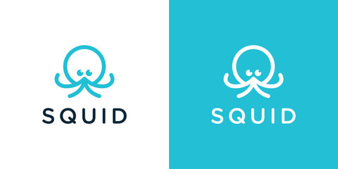 Line art octopus logo design vector. Squid design vector illustration logo inspiration