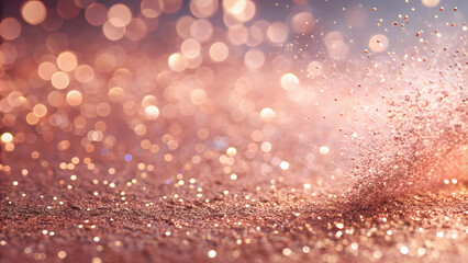 Rose Gold Glitter Dust on Pale Blush Pink Background with Copy Space. Perfect for: Valentine's Day, luxury events, bridal showers