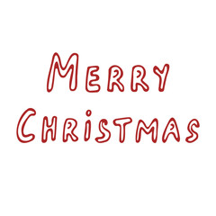 Merry Christmas handwritten inscription, red outline. Handmade calligraphy, stylish inscription for winter cards, prints, banners, logos.