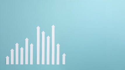 A minimalist design featuring ascending white arrows on a soft blue background, symbolizing growth and progress.