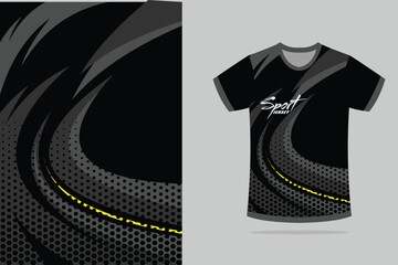 Sport t-shirt design. Sport jersey template mockup abstract design for gaming, football soccer, racing, black color