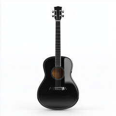 Front view of a black acoustic guitar, isolated on white background