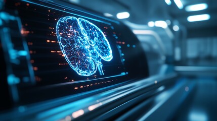 3D brain scan visualization on screen.