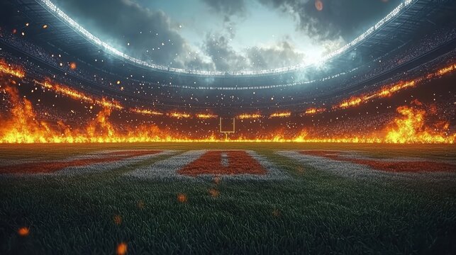 Epic sports showdown futuristic stadium cinematic image dramatic environment ground level high-impact action scene