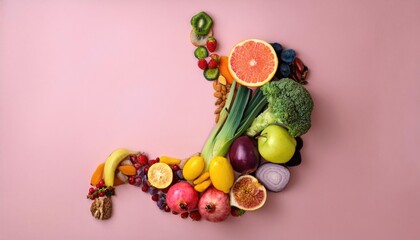 stomach shape filled with various fruits and vegetables healthy food