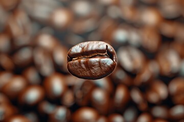 Fototapeta premium A Minimalist Approach to Coffee: A Single Bean Captured Against a Rich Brown Background, Highlighting the Essence of Freshness and Simplicity