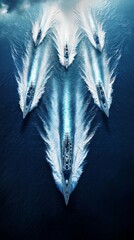 Aerial view of multiple naval ships . a bird's-eye military ship.	
