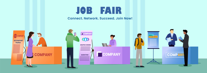 convention and career fair, people who are looking for work come to the job fair event illustration, job seekers looking for job opportunities