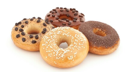 Assorted Donuts with Toppings on White Background