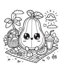Coloring education fruit papaya picnic