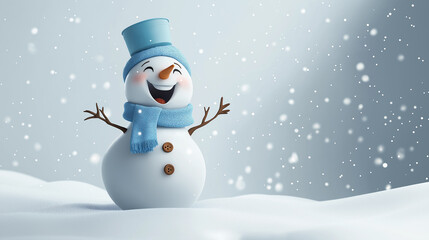 Fototapeta premium A cute snowman with a blue bucket on head