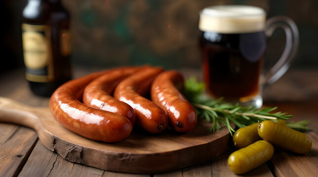 Hearty Sausages and Dark Ale in a Charming Rustic Tavern Filled with Laughter
