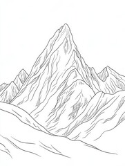 A line art piece of a majestic mountain peak, highlighting the beauty of nature. Perfect for adventure enthusiasts and nature lovers who value outdoor experiences and serene landscapes