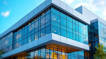 Fototapeta premium Modern glass building showcasing contemporary architectural design.