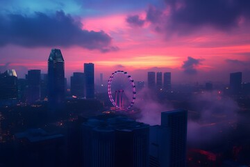 Fototapeta premium Bangkok cityscape. Bangkok night view Fireworks, New Year's star event 