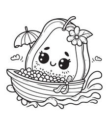 coloring page papaya on the boat sailing