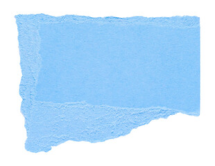 Obraz premium Isolated cut out torn piece of blank blue paper note cardboard with texture and copy space for text, transparent png background design element
