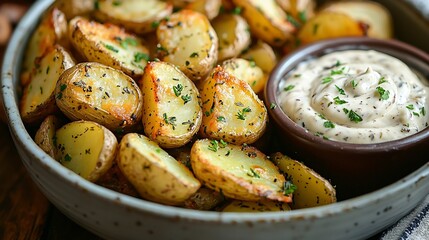 Complementary Side Dish Sauce, Herb-Roasted Baby Potatoes with Creamy Garlic Aioli Dipping Sauce