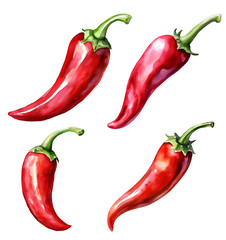 Set chili peppers watercolor clipart isplaed