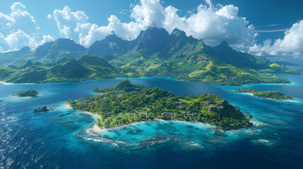 Islands in the sea, ocean and mountains, sea scenery