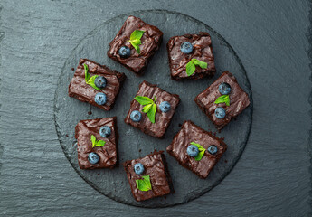 Homemade chocolate brownie photography . Top view