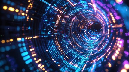 Obraz premium Digital light tunnel experience virtual reality abstract art immersive environment futuristic concept