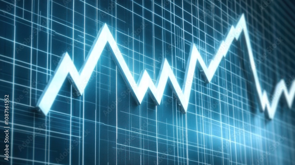 Poster modern abstract data visualization with fluctuating line graph on digital grid background representi