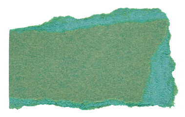 Isolated cut out torn piece of blank dark green paper note cardboard with texture and copy space for text, transparent png background design element