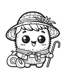 Kiwi fruit farmer illustration coloring page 