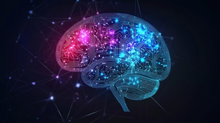 Fototapeta premium Innovative brain technology visualization digital art abstract concept dark background futuristic perspective