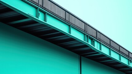 Abstract view of a modern structure with a turquoise aesthetic.