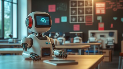 Friendly Robot Assistant in Classroom, Designed to Engage Students and Enhance Learning Experience with Modern Educational Technology