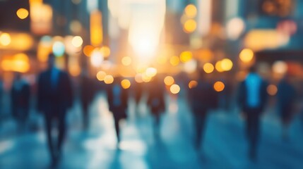 Blurred background of people walking in the city at night, abstract background