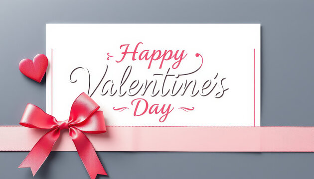 Modern Valentine's Day Card Design with Pink Ribbon and Heart