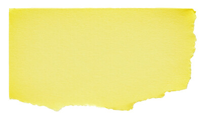 Isolated cut out torn piece of blank yellow paper note cardboard with texture and copy space for text, transparent png background design element