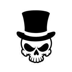 Skull with hat cap silhouette vector illustration isolated on white background
