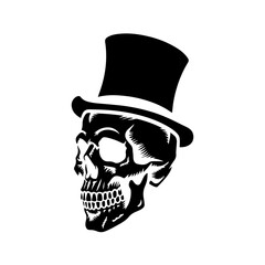 Skull with hat cap silhouette vector illustration isolated on white background