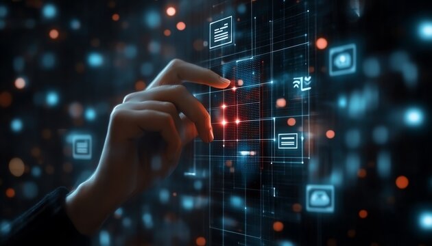 Interactive digital approval with glowing checkboxes, project management and progress visualization, sleek and futuristic interface