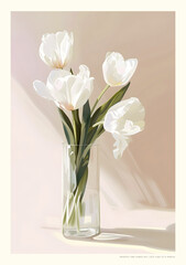 Spring aesthetic poster in trendy peach fuzz color. Beautiful tulips bouquet in vase. Cute girly cottage core, coquette core poster background 50 x 70 poster template