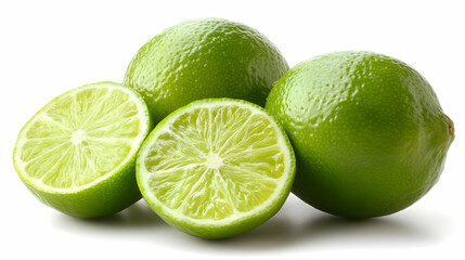 Green Limes Cut in Half on White Background - Realistic Image